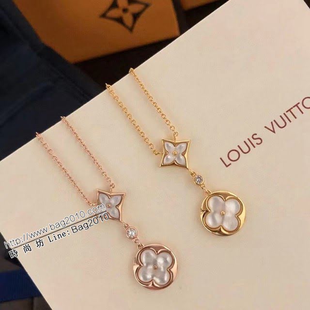 Louis Vuitton新款飾品 路易威登經典雙花項單鑽鏈 LV天然白貝母四葉草鎖骨鏈  zglv2140